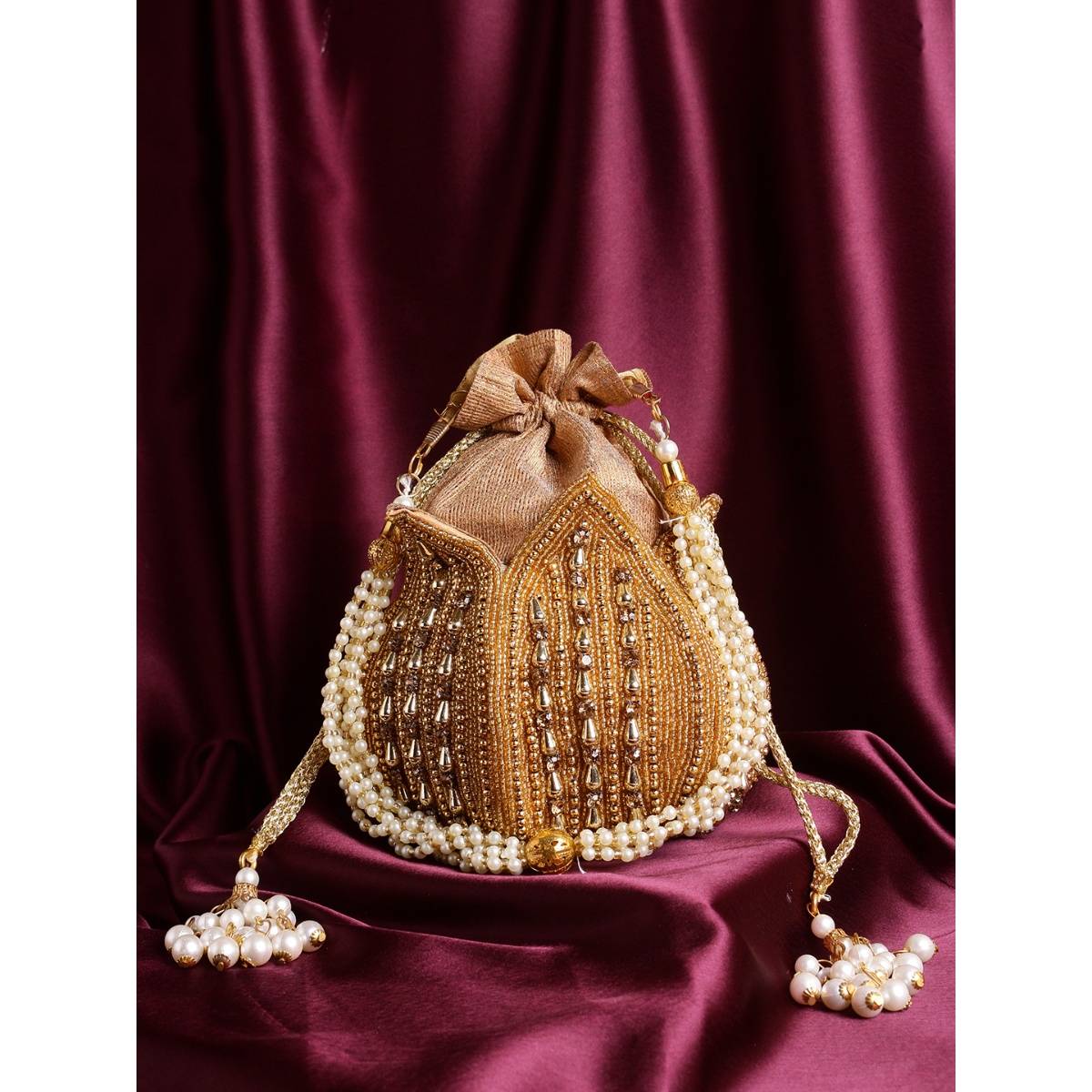 SWISNI Golden Lotus Shape Embroidery Designer Potli (S)