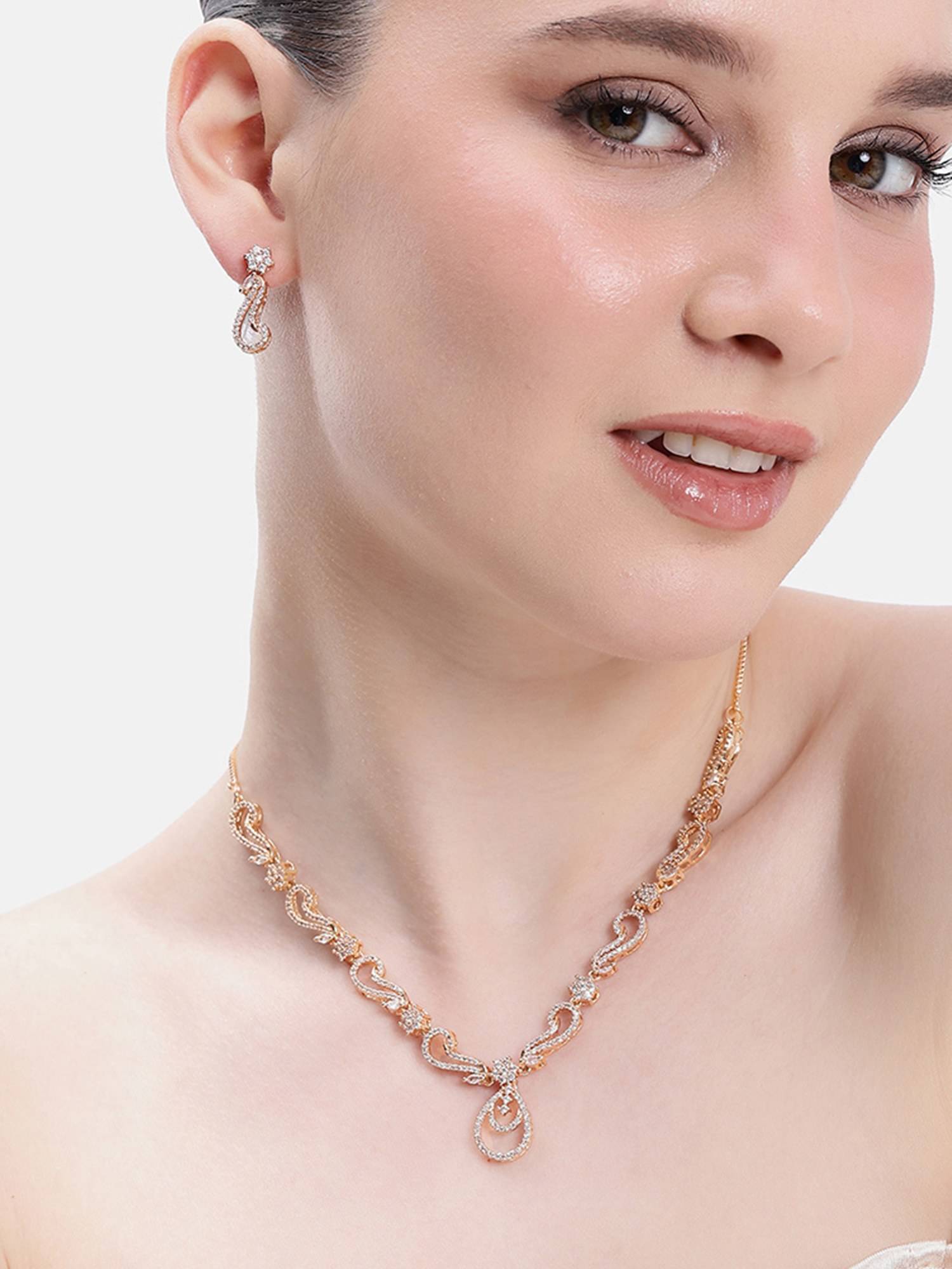 Estele Women White Brass Rose Gold Jewellry Set