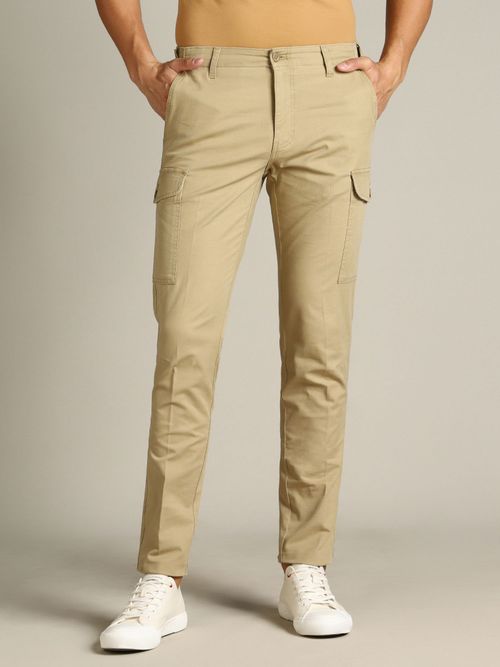 Buy Dockers Mens Beige Mid Rise Slim Tapered Fit Trousers Online