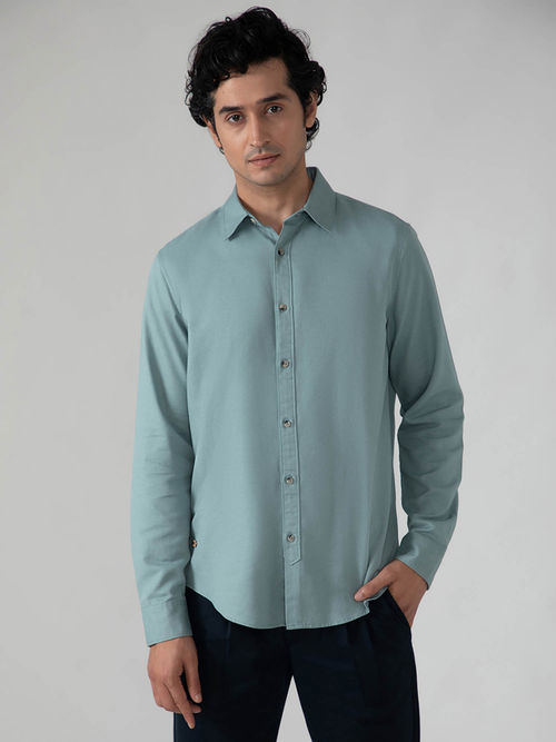 Subtract All Day Casual Linen-Like Cotton Shirt in Sea Green Comfort Fit