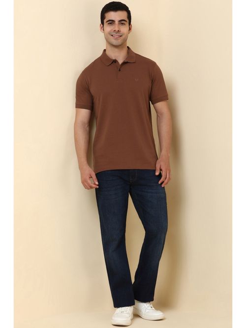 Buy Allen Solly Men Brown Textured Polo Neck T-Shirt Online