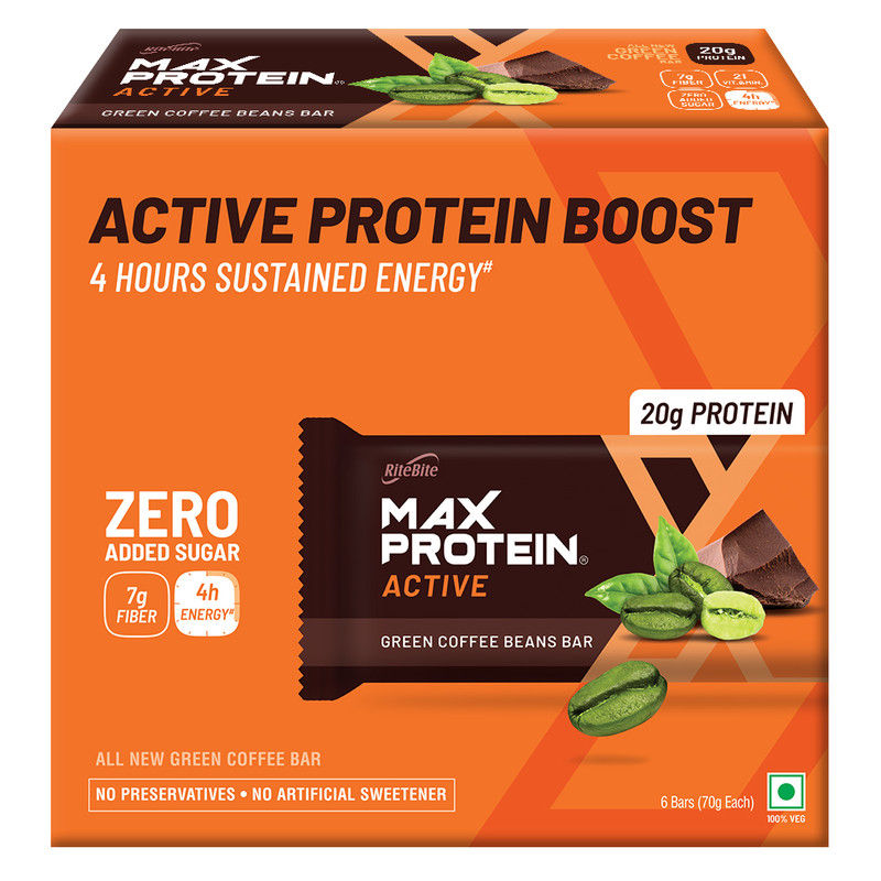 RiteBite Max Protein Active Green Coffee Beans Bars Pack Of 6