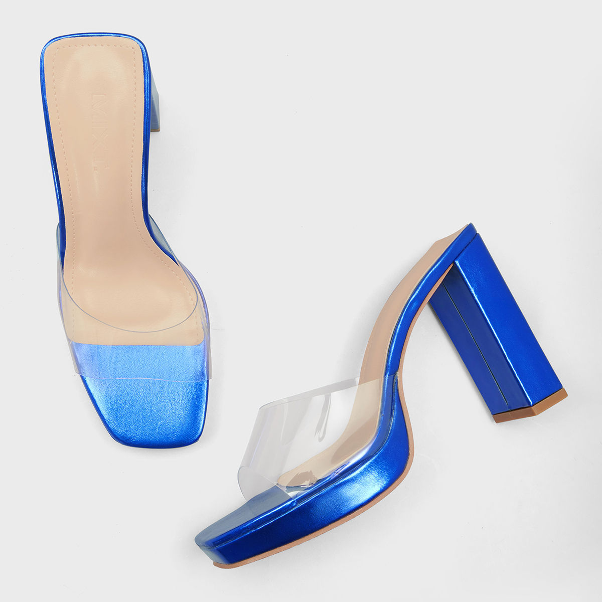 Buy MIXT by Nykaa Fashion Metallic Blue Platform Block Mule Heels