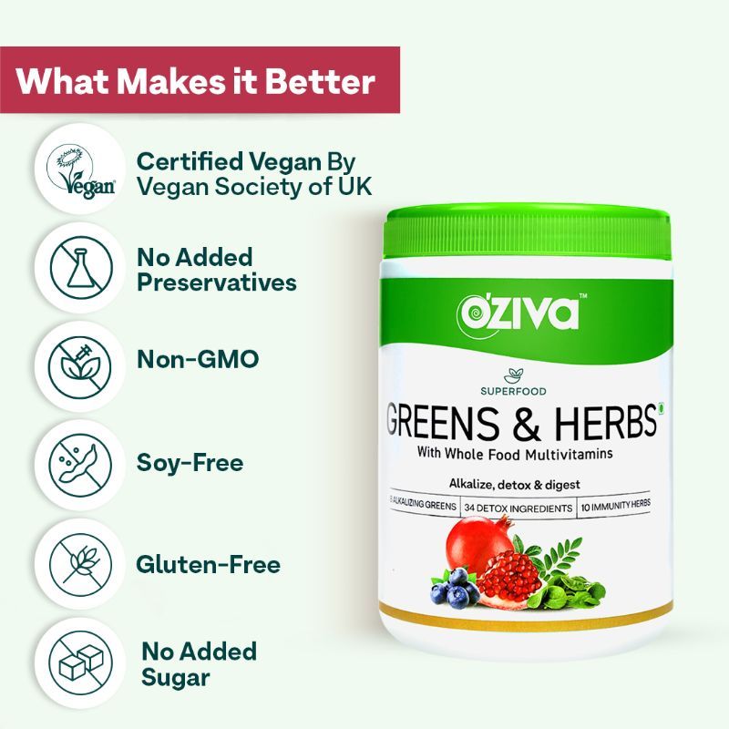 OZiva Superfood Greens & Herbs (Supergreens powder with Chlorella