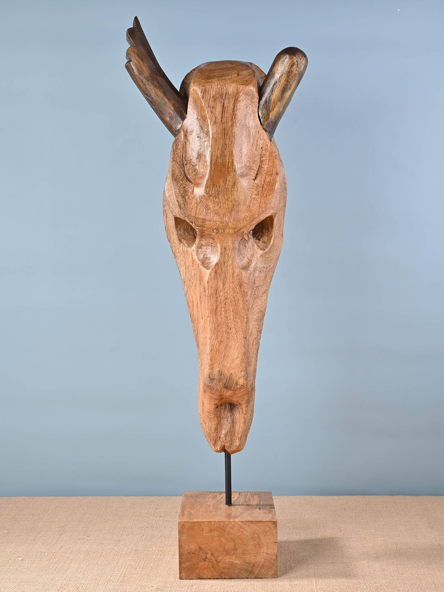 Gibox Wooden Bull Head Decorative Showpiece