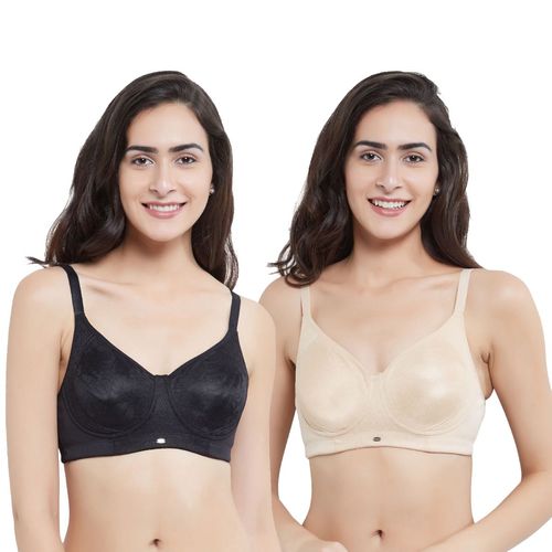 SOIE Women's Full Coverage Encircled Non Wired Bra (PACK OF 2) -  Multi-Color (32D)