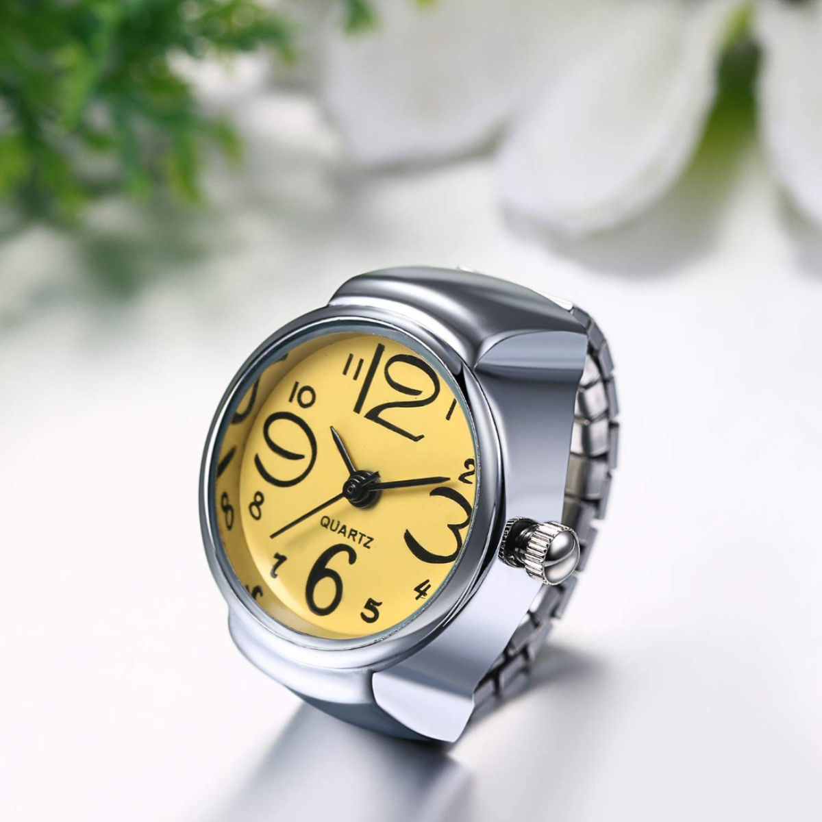 Buy Yellow Chimes Stainless Steel Green Dial Analog Stretchable Watch Ring  Online