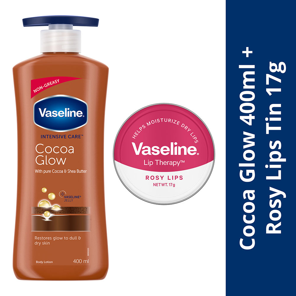 Vaseline Cocoa Glow Lotion With Rosy Lip Tin For Glowing Skin & Sheer