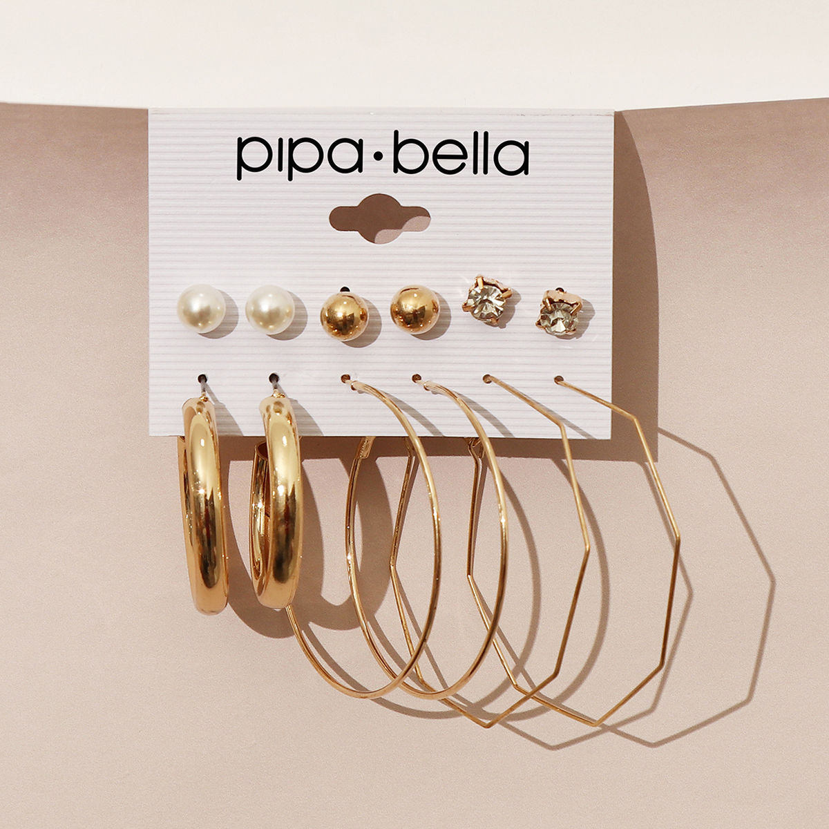 Pipa Bella by Nykaa Fashion Classy Studs and Hexagon Hoop Earrings Set of 6