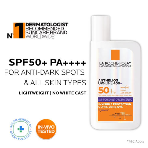 La Roche-Posay Anthelios UVMUNE400 Anti-Dark Spot Fluid SPF50+ Sunscreen with Melasyl for pigmented skin
