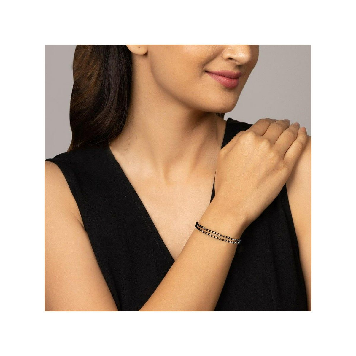 CLARA Bangle Bracelets and Cuffs : Buy CLARA 925 Silver Rhodium Plated Black  Beads Leaf Hand Mangalsutra Bracelet Gift For Wife Online | Nykaa Fashion