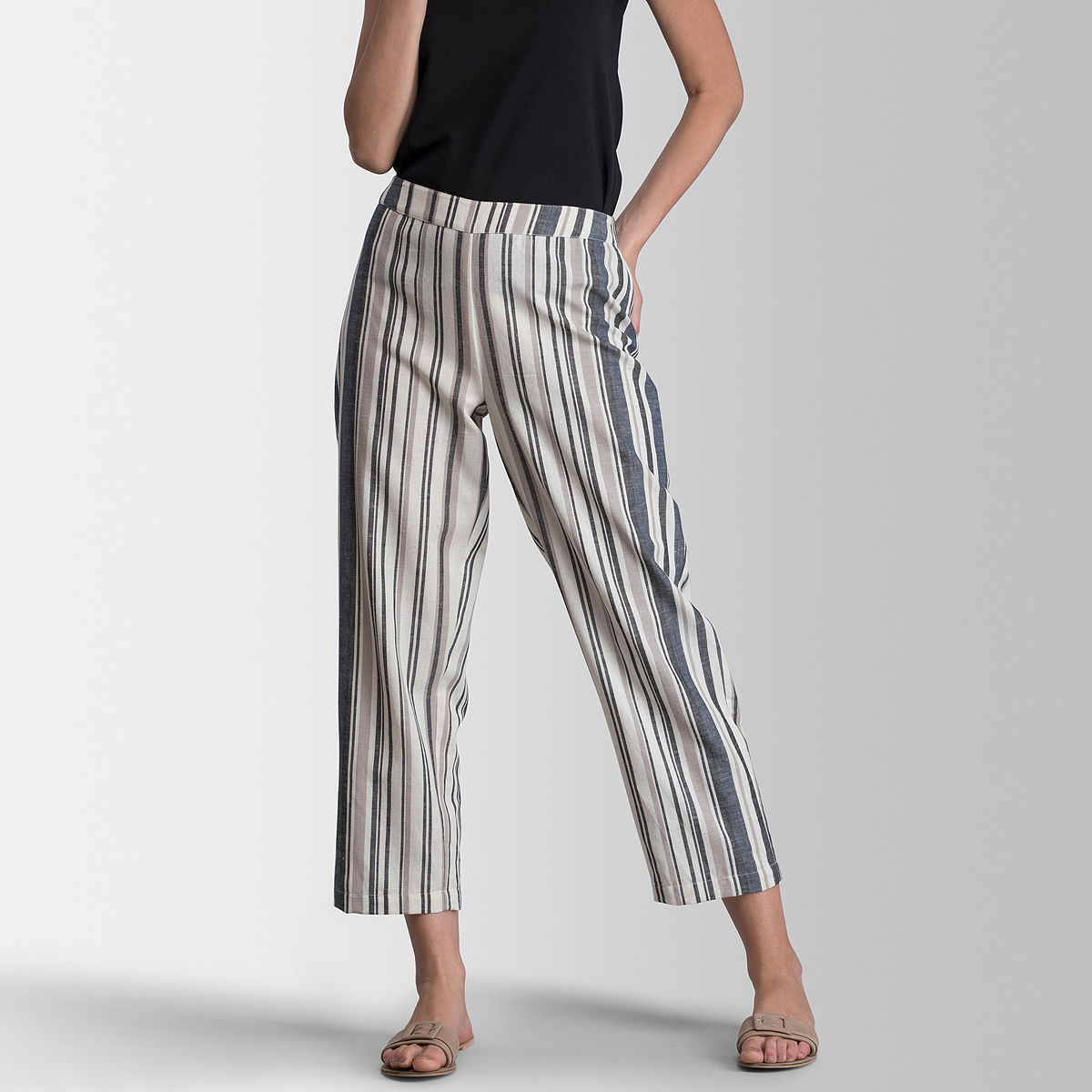 Organic Cotton Striped Crop Top and Blue Pants  Mogra Designs