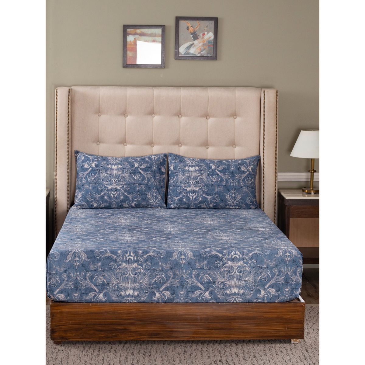 Maspar Vintage Grandeur Classic Prime Print 400TC Cotton Blue King Bed