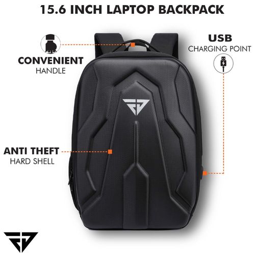 FUR JADEN Black Anti Theft Hardshell Laptop Backpack with USB Charging Port