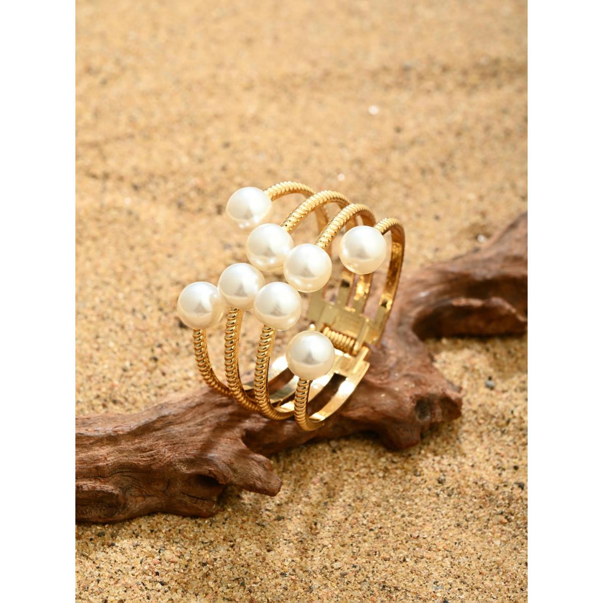 Buy REENISAA Gold Pearl Openable Bangle Cuff Online