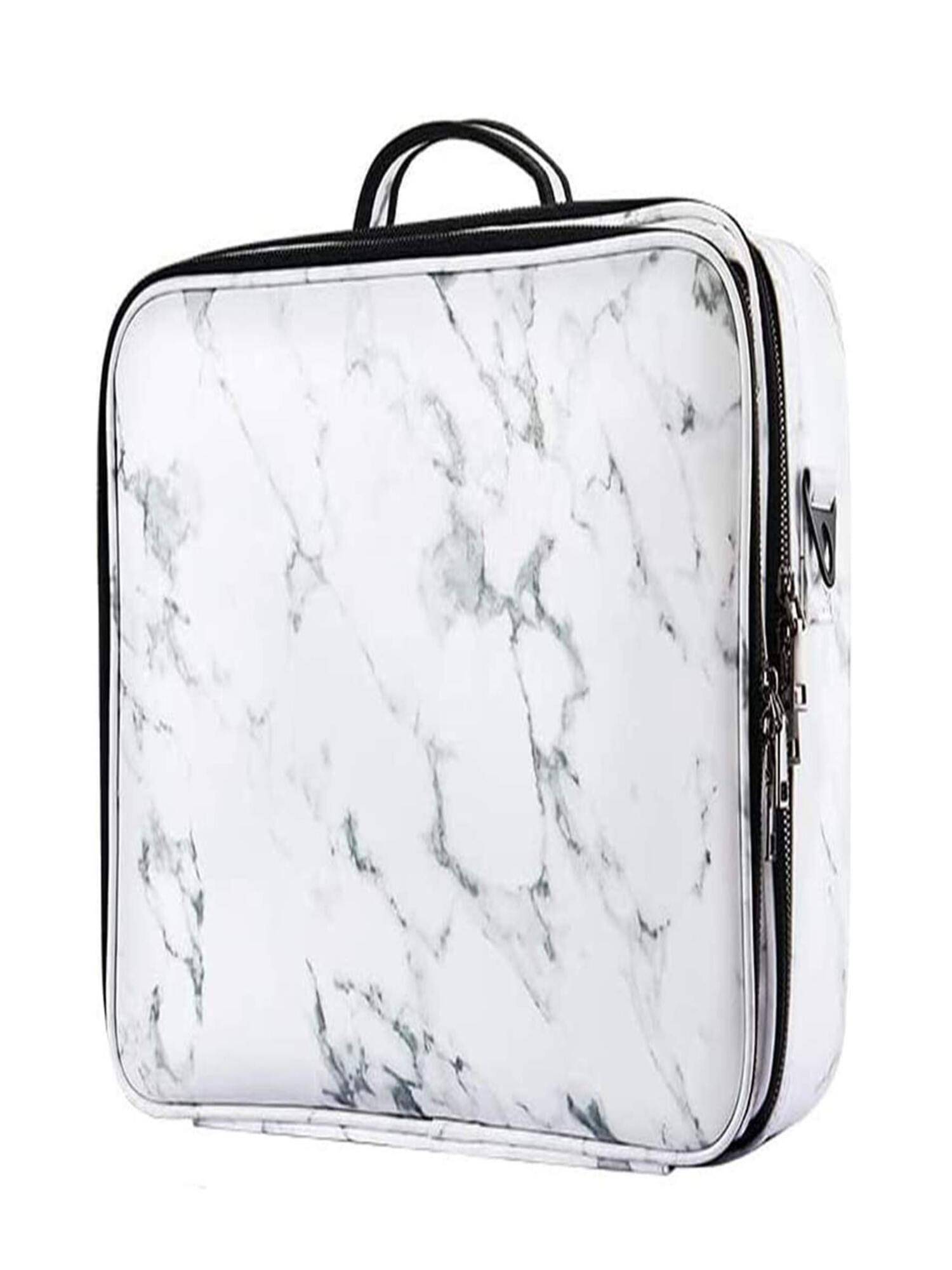 House of Quirk Travel Makeup Cosmetic Storage Case -Large White Marble