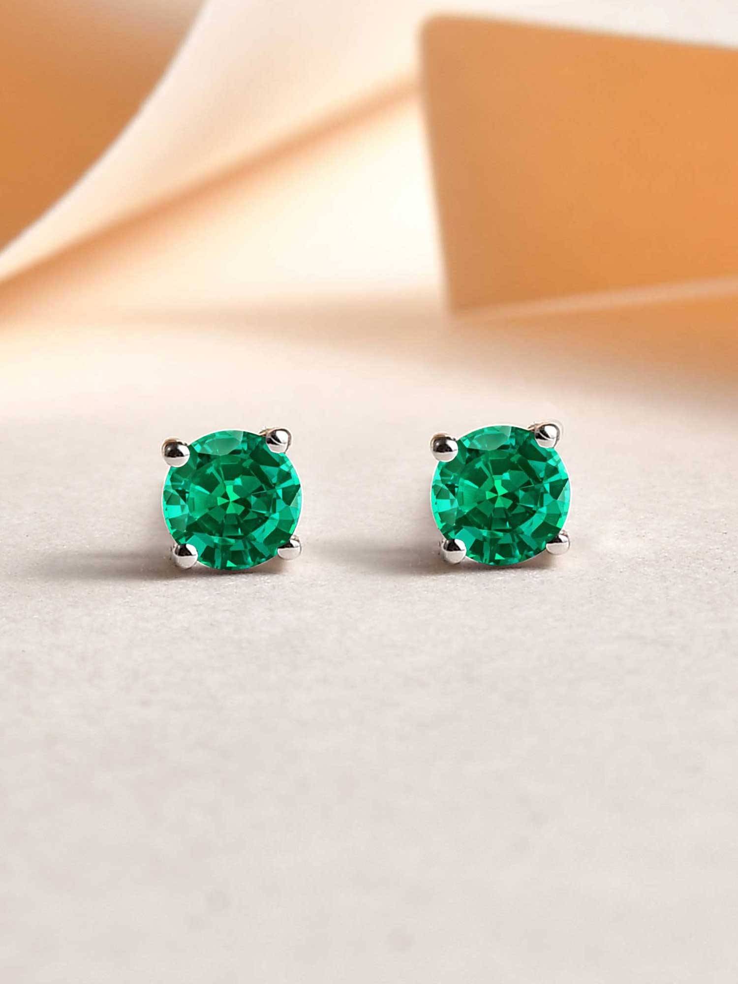 Ornate Jewels 925 Silver Green Emerald Solitaire Stud Daily Wear Earring for Women & Girls