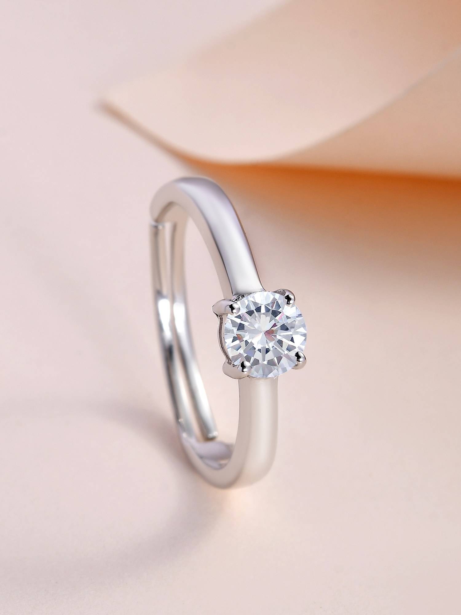 Ornate Jewels 925 Silver 0.8 Carat American Diamond Adjustable Solitaire Ring for Women & Girls
