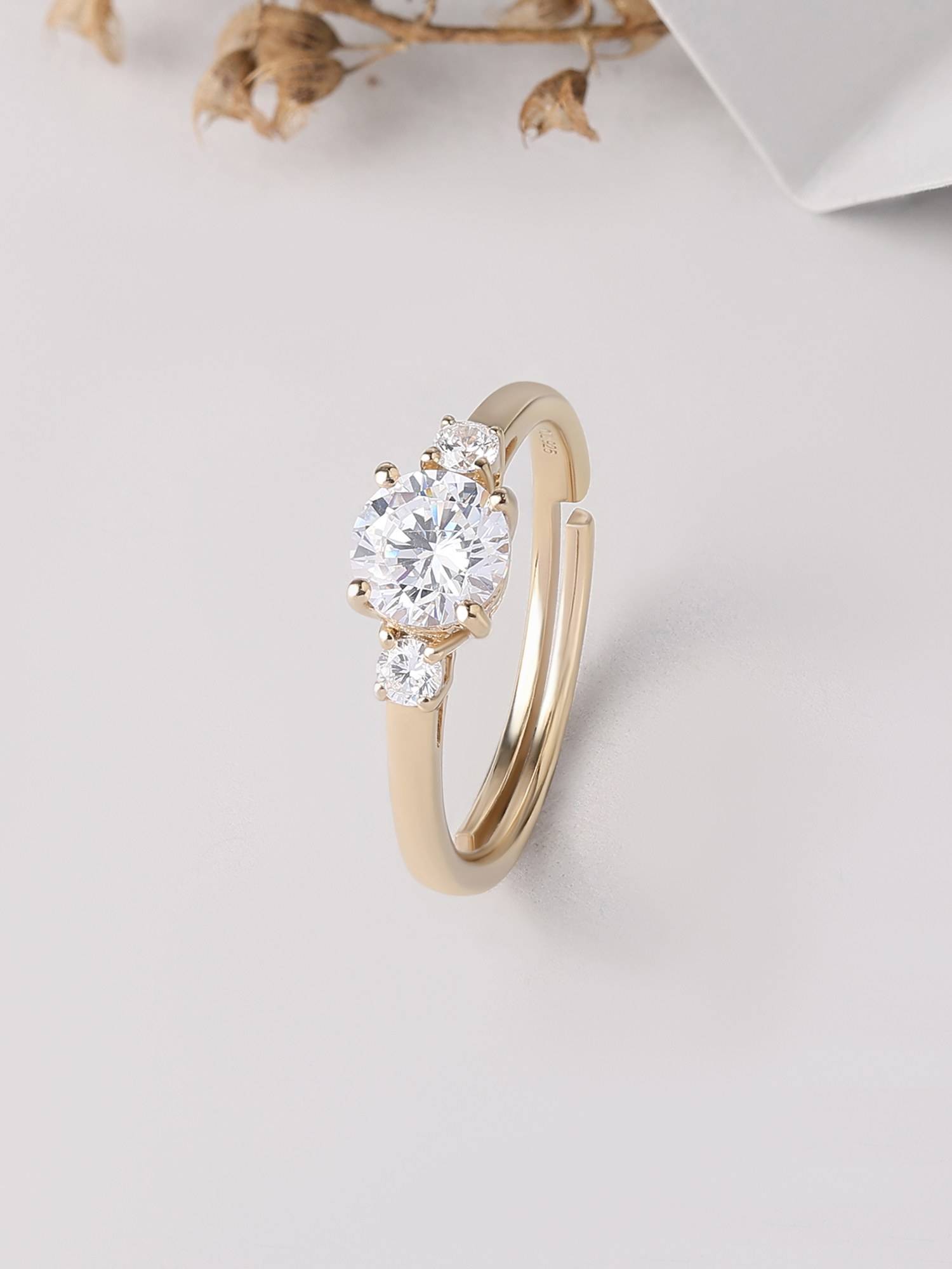 Ornate Jewels 925 Silver Yellow Gold American Diamond Bezel Adjustable Ring for Women & Girls