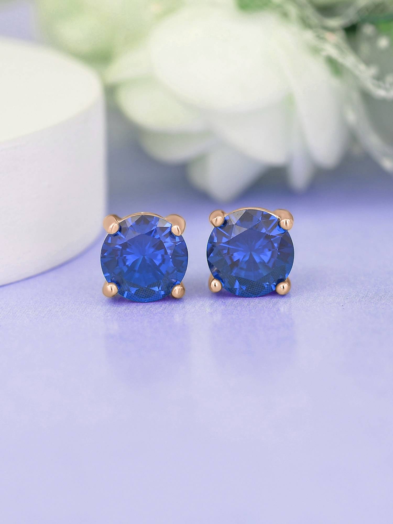 Ornate Jewels 925 Silver Rose Gold Blue Sapphire Solitaire Stud Earring for Women & Girls