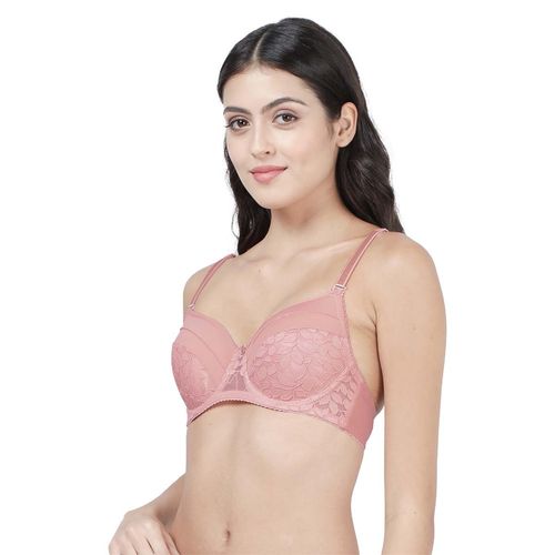 Buy Shyaway Women Dusty Pink Lace Padded Wired 3/4th Coverage Bra Online