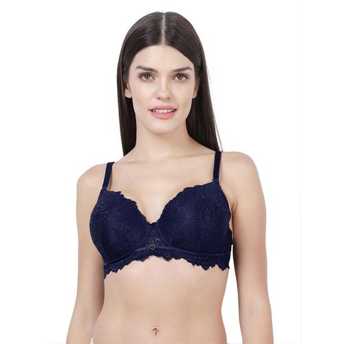 Buy Shyaway Women Navy Blue Full Lace Padded Wired 3/4th Coverage