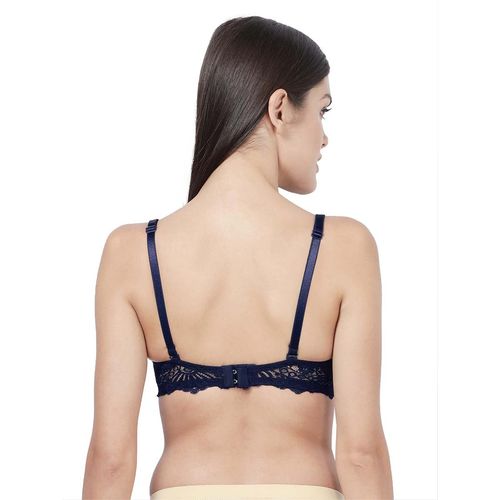 Buy Shyaway Women Navy Blue Full Lace Padded Wired 3/4th Coverage Bra Online