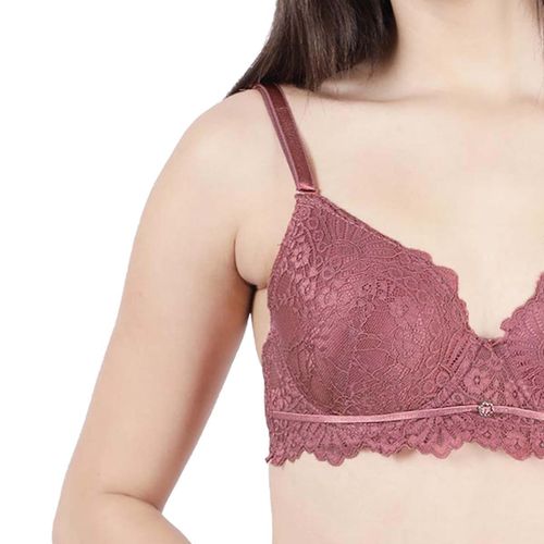 Buy Shyaway Women Rose Pink Full Lace Padded Wired 3/4th Coverage Bra online