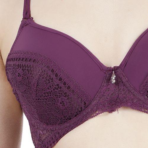 Shyaway Women Dark Purple Lace Fancy Strap Wired Bra