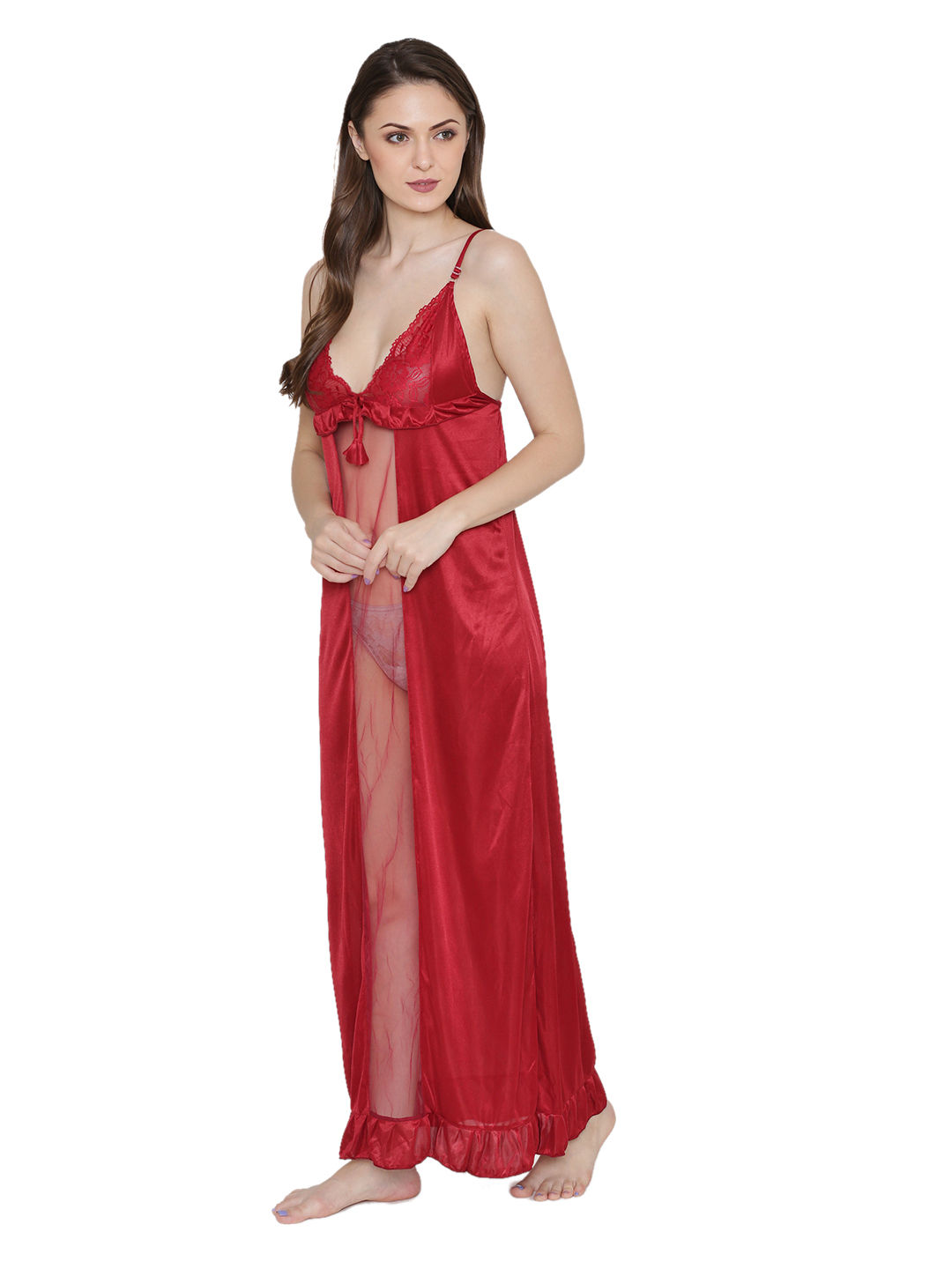 N Gal Womens Satin Nighty Night Dress Nightwear With G String Red Buy N Gal Womens Satin 1329