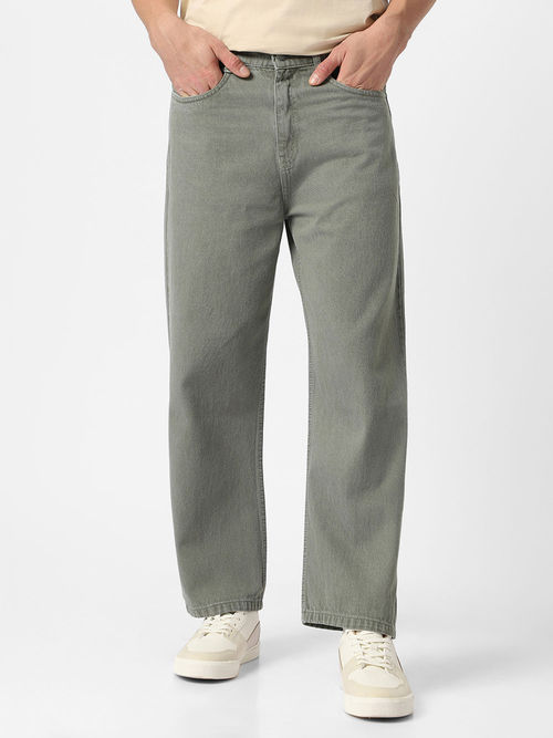 Buy Urbano Fashion Mens Olive Green Loose Fit Washed Jeans Non