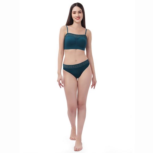 Buy SOIE Non Wired Micro Modal Stretch Lacy Bandeau Bra with Removable Pads  and Detachable Straps-Teal Online