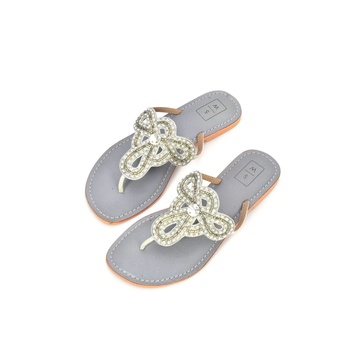 Buy SANDALWALI Farah Silver Embroidered Flats Online