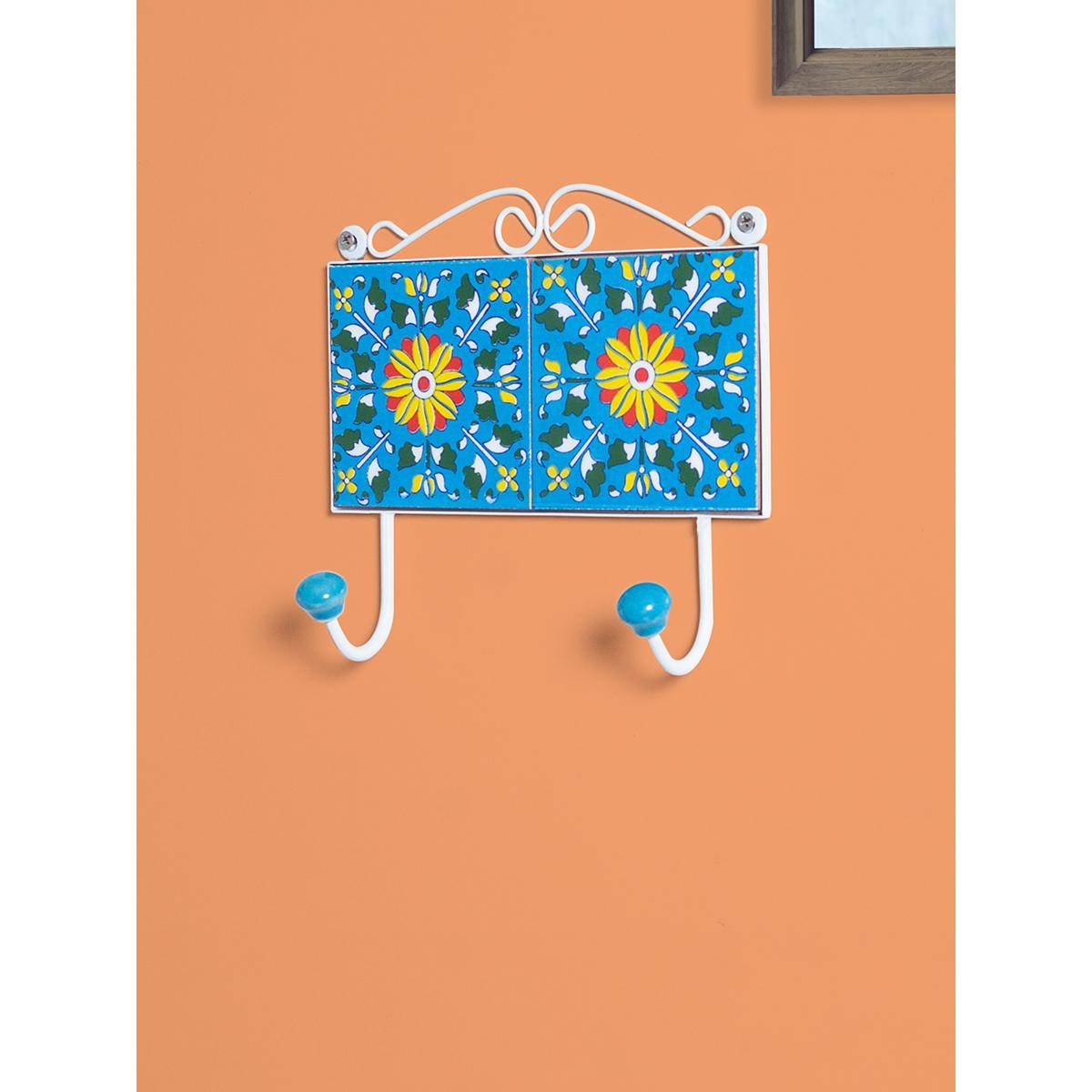 Golden Peacock 2 Hooks Traditional Pottery Art Handcrafted Ceramic Wall Hooks