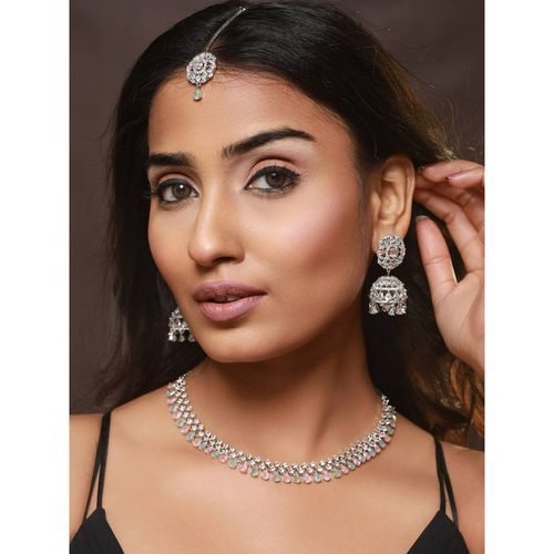 Buy Aatmana Silver Plated American Diamond Studded Handcrafted