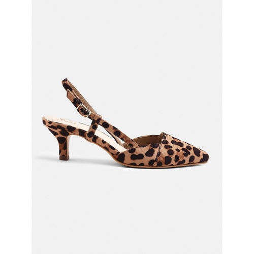 RSVP by Nykaa Fashion Brown Leopard Print Pointed Toe Kitten Heels (EURO 38)