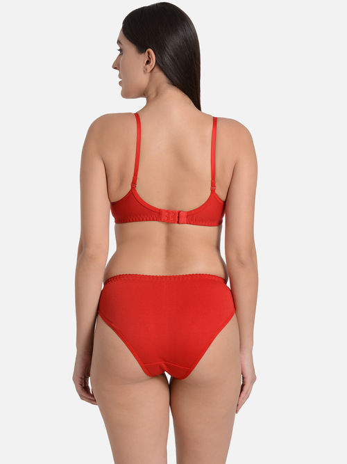 Buy Mod & Shy Solid Full Coverage Bra Panty Set - Red Online