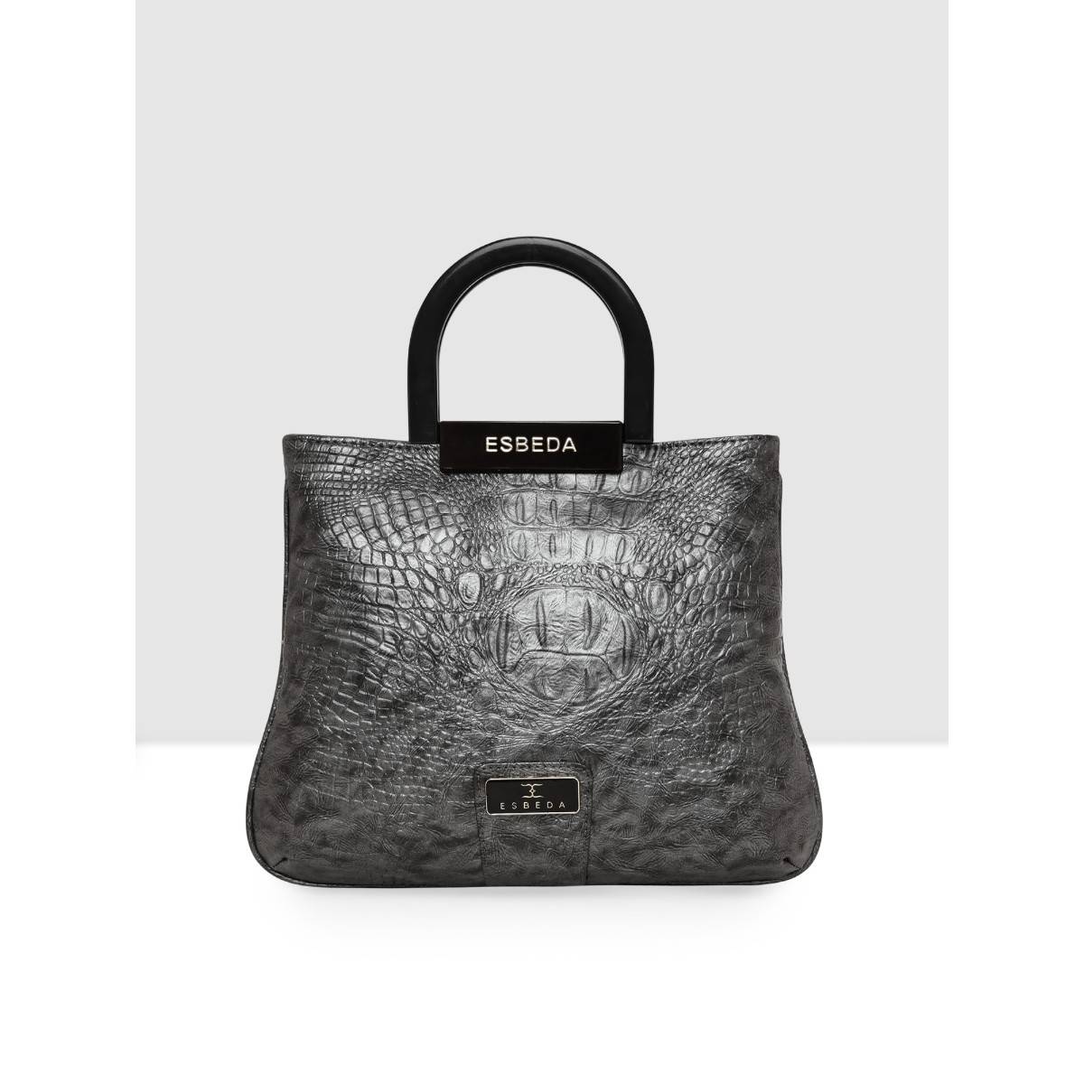 ESBEDA Grey Color Croco Textured Top Handle Handbag For Women