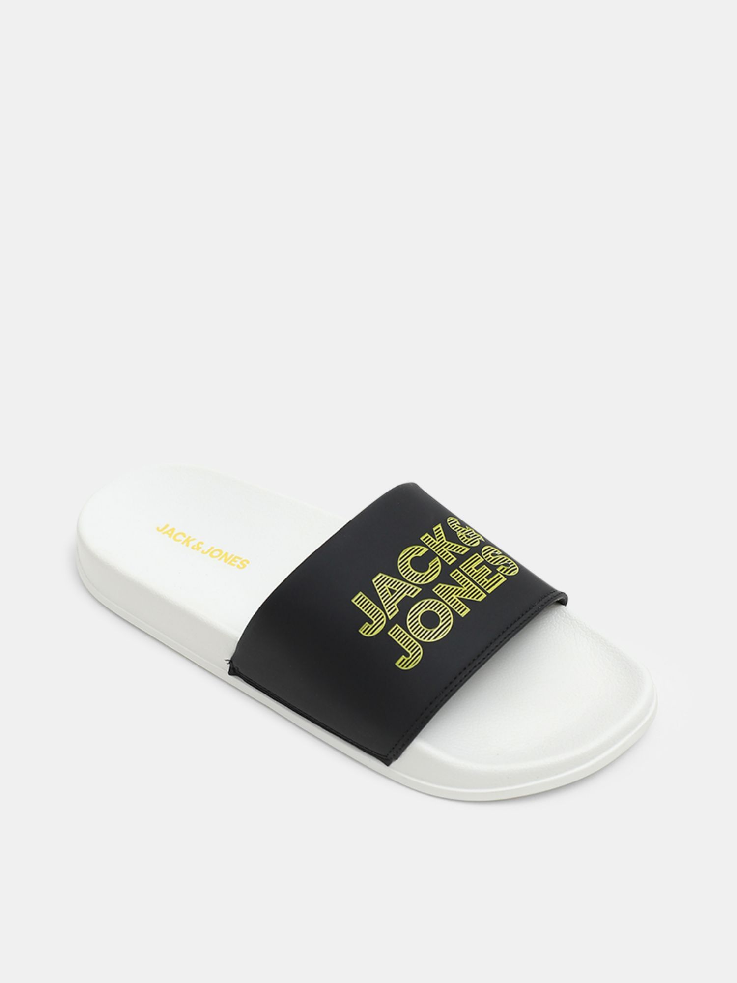 Buy Jack Jones Black White Logo Print Sliders Online