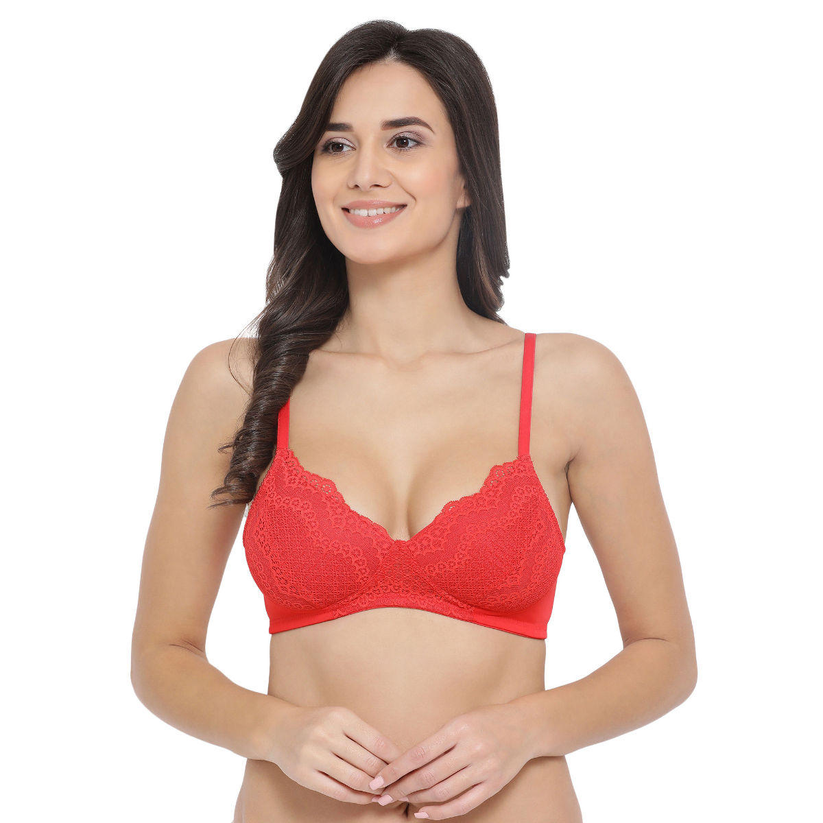 Buy Clovia Women's Lace Non-Padded Non-Wired Full Coverage Bridal Bra  (BR0224P09_Red_32D) at