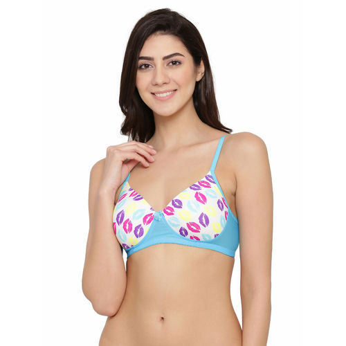 Buy Clovia Padded Non-Wired Printed T-Shirt Bra In Blue (XS) Online