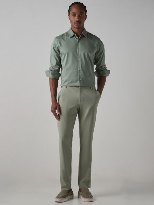 Buy Mufti Light Sage Green Solid Men Shirt Online