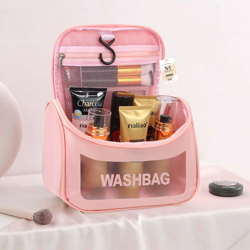 NFI Essentials Transparent Cosmetic Bag with Hook Wash Bag Travel Makeup  Bag (M)