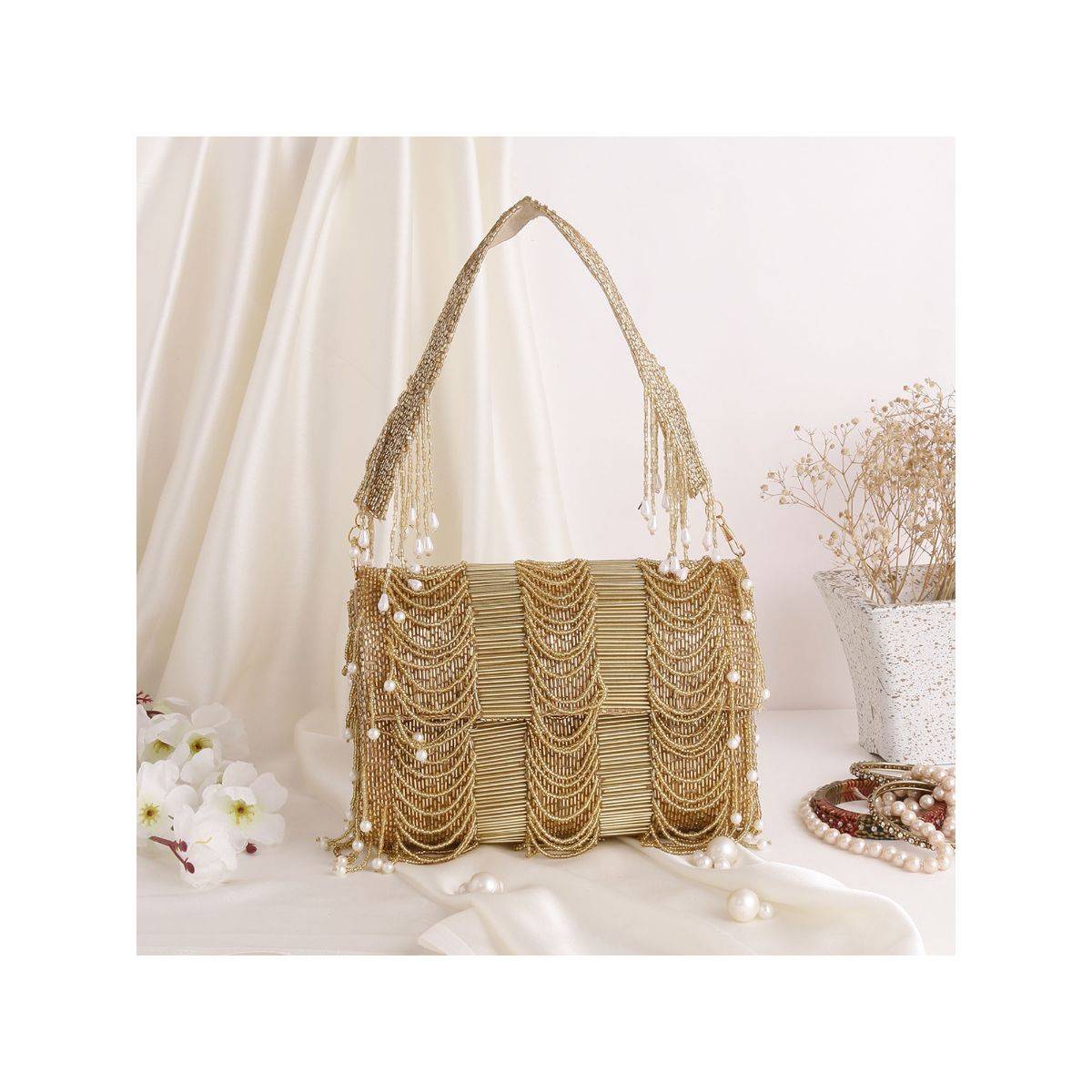 SWISNI Gold Raw Silk Clutches SWIS-492