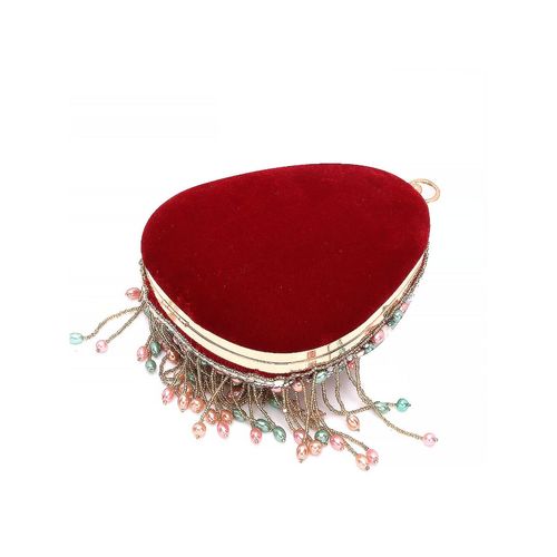 Embroidered Red Velvet Chain Strap Clutch Purse Bag - CozyLadyWear