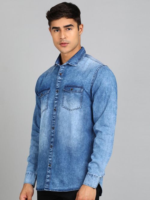 Urbano Fashion Men Blue Slim Fit Casual Denim Shirt