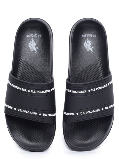 Buy POLO Wode Men Casual Printed Black Sliders Online