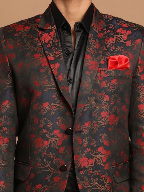 Vastramay Men Maroon Jacquard Blazer