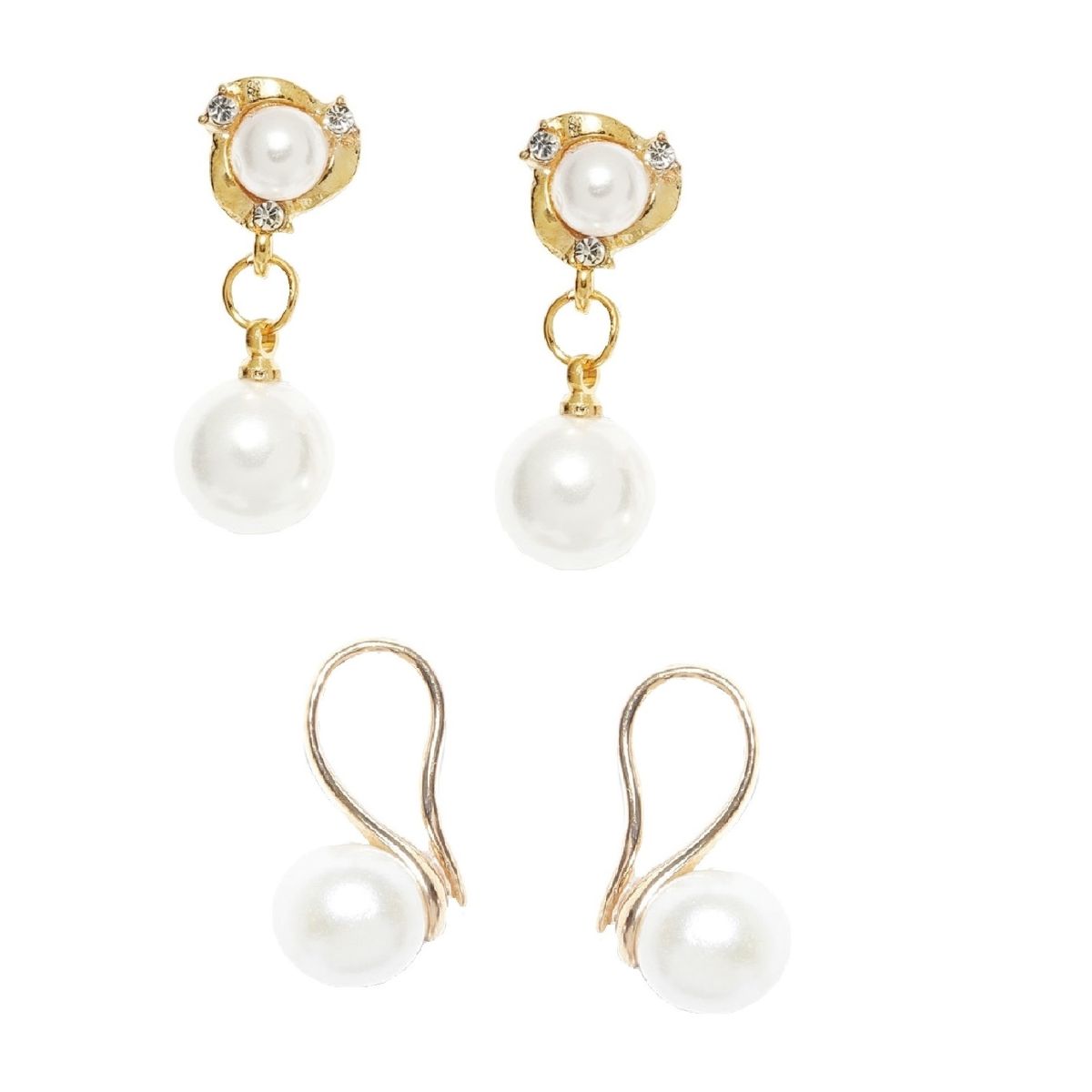 Fabula Set Of 2 Gold Tone White Pearl Office Wear Fashion Delicate Drop Earrings Buy Fabula Set