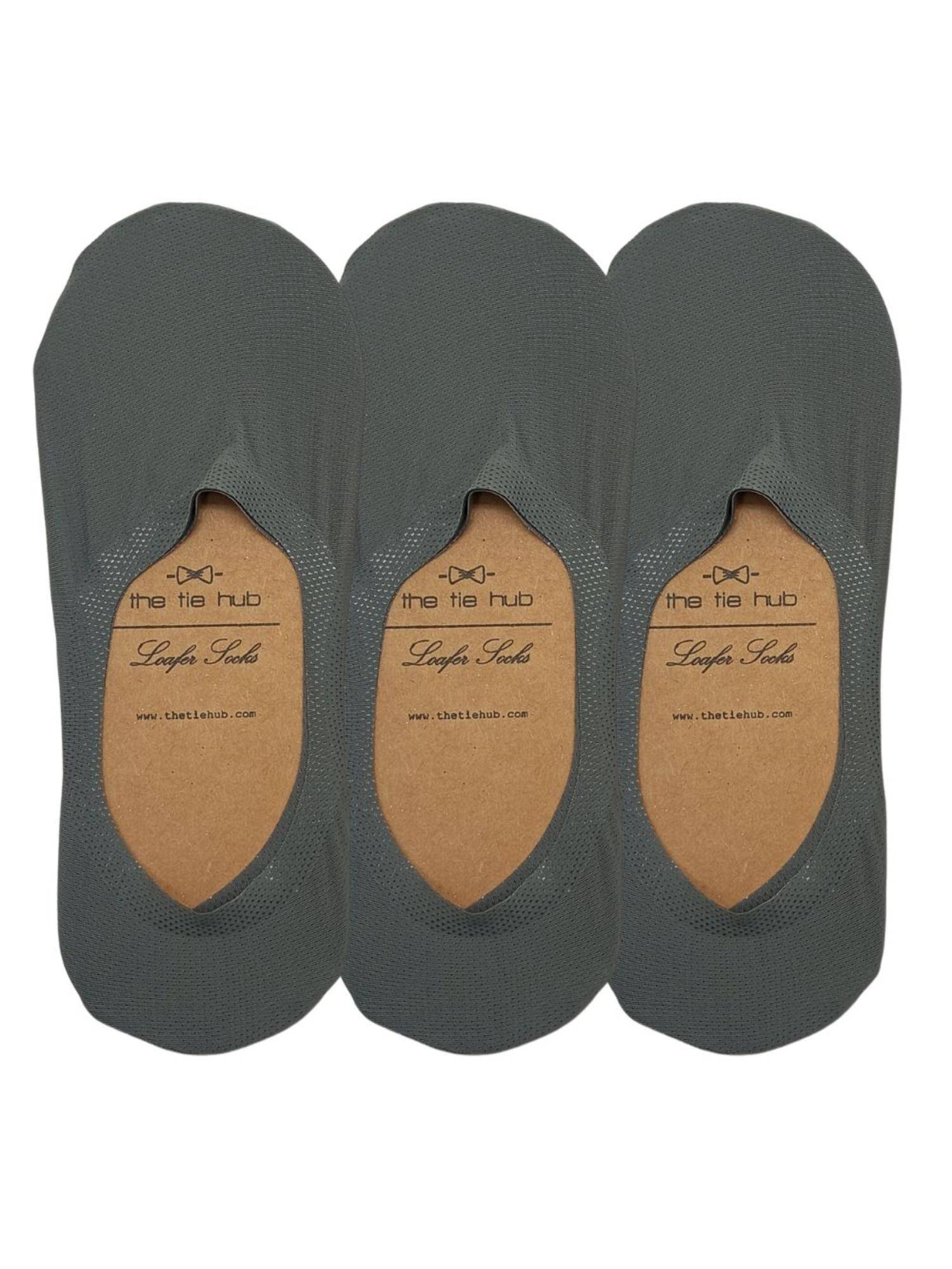 The Tie Hub Breathable Solid Grey No Show Loafer Socks (Pack of 3)